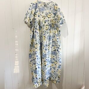 Dreams & Co Gown Floral  cotton long peplum hemline size 2X yellow blue white